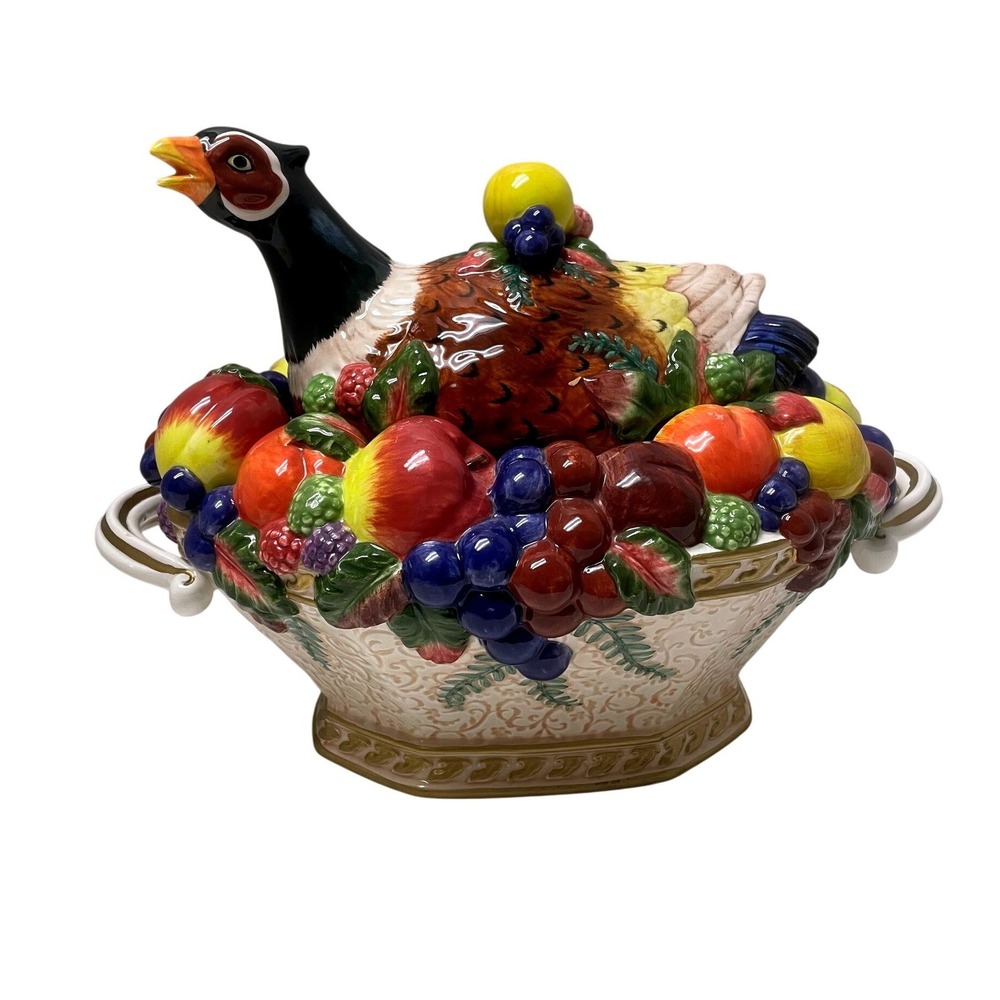 Fitz and Floyd Pheasant and Fruit Ceramic Soup Tureen with Lid no ladel